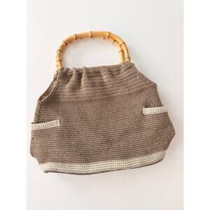 Vintage Tan/Beige Knit Bag with Bamboo Handle — Amanda Smith